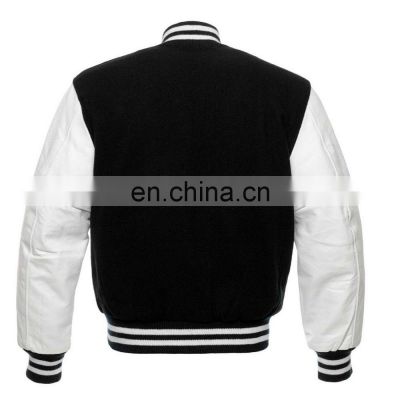 Baseball lettermen varsity jacket for men with leather sleeve custom embroidery patched logo