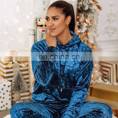 Autumn Winter Jogger Jumper Gym Custom Workout Velvet 2 Piece Pant Women Set Oversize Hoodie Women photo-2