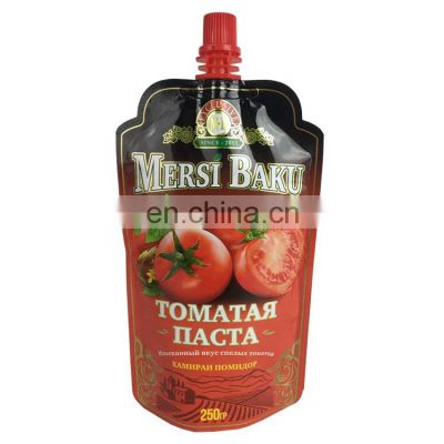 Custom Prined Chili Sauce Food Packaging Foil Mylar Bag Refill Retort Tomato Ketchup Pouch With Spout 250ml