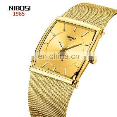 Luxury Men's Watches Simple Mesh Stainless Steel Wristwatches Square Quartz Golden Male Watch