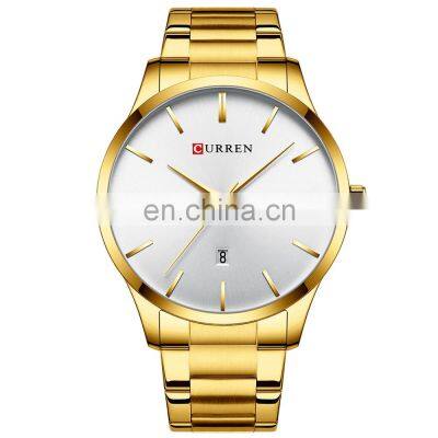 CURREN Brand stainless steel waterproof quartz watch business calendar men's fashion gold watch