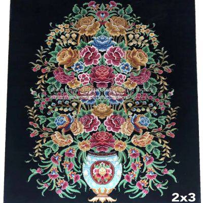 2x3ft handmade silk flower design small rug hanging tapestry