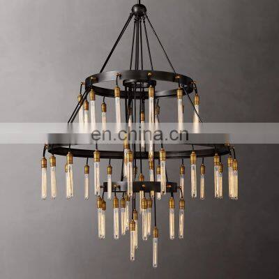 Axis Three Tier Farmhouse Pendant Light Black Iron Retro Chandeliers Living Room Bedroom Foyer Led Chandelier 48\