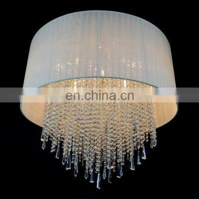 Contemporary Crystal Semi Flush Mount Ceiling Light Fixture Middle-Sized Cylinder Drum Shade Lamp for Hallway Bedroom