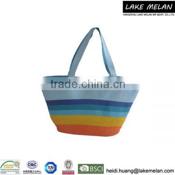 100%Paper Bag (Straw Bag) With Striped Pattern In Blue