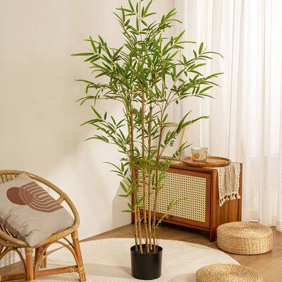 3/4/5/6/7FT Fake Potted Bonsai Plastic Faux Bamboo Plantas Artificiales Silk Fence Artificial Bamboo Tree Real Pole for Decor