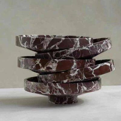 Carved Modern Red Marble Centerpiece Tray Rosso Levanto Marble Tray photo-3