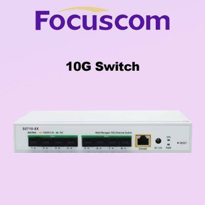 Focuscom S5720-8X 10G L3 Managed Fiber Switch, 8-Port 10G SFP+ High-Performance Stackable Enterprise Network Switch