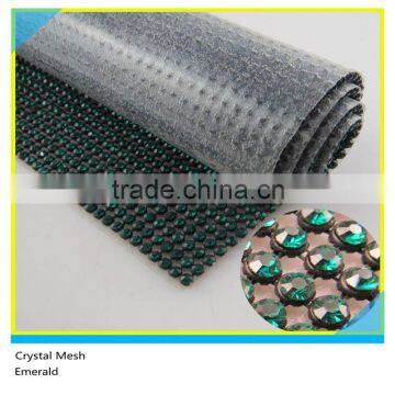 4mm 41*150cm Glass Hotfix Aluminum Rhienstone Mesh Emerald Rhinestone