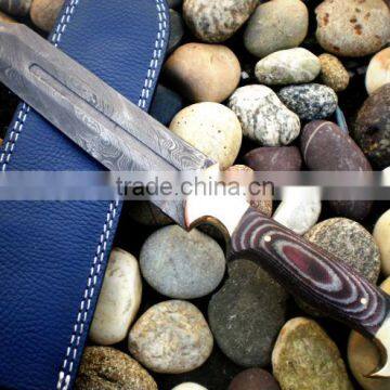 udk h11" custom handmade Damascus hunting knife with brass clips and colored sheet