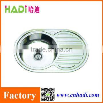 Round Single Bwol Stainless Steel Sink With Drain Board HD7750