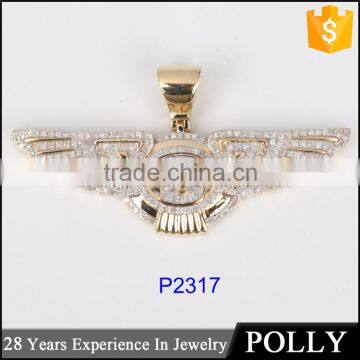 Fashion New Design B Wing Shape Hip Hop 10k Gold Pendant Setting Diamonds Jewerly