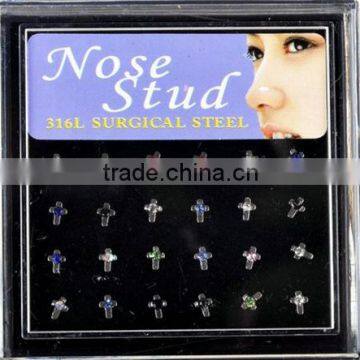 316L Surgical Steel Body Piercing Jewelry 24pcs/set Crystal Cross Nose Studs