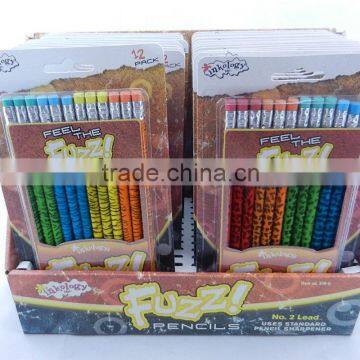 hot sale 12 pcs drawing fuzzy pencil with color eraser head