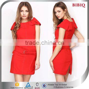 Elegant Korean Red Loose Short Sleeve Career Dress