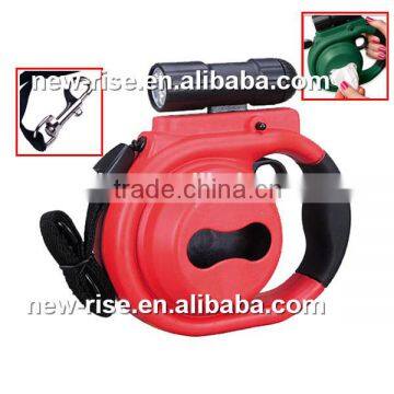 4.5M 15" RETRACTABLE DOG LEAD LEASH WITH 4 LED FLASHLIGHTS AND WASTE BAG FACIAL TISSUE HOLDER 35KG DOG PUPPY LEASH