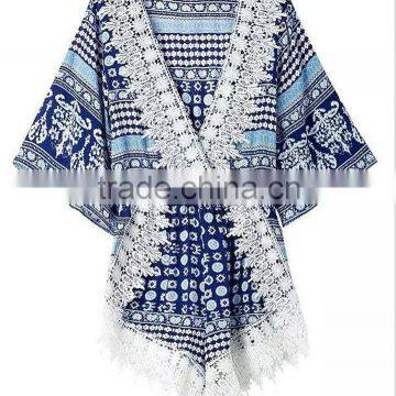 2016 Fashionable Design Free Size Beach Wear Lace Trim Kaftan Dress photo-5