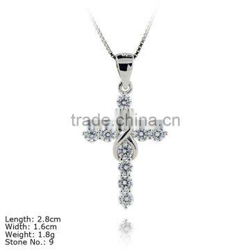 PZ9-091 925 Sterling Silver Jewelry Free Cross Pendant with Clear Cubic Zircon China Jewelry Supplier