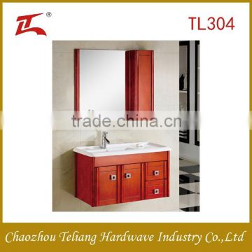 Wall mounted bathroom solid wood cabinet with side cabinet and drawer