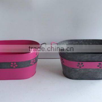 zinc flower pot with metal handle