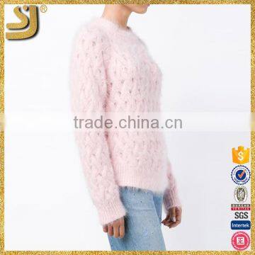 Pink Blended Thick Knitting Round Collar Buckles With Ultra Long Sleeves photo-3