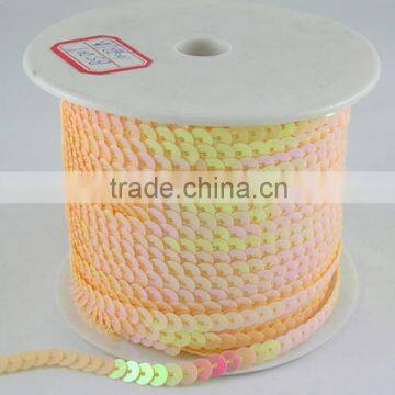 Sequin String Roll, Lt.Orange, AB Color, Garment Paillette, 6mm in diameter, 100 yards/roll(BS20Y)