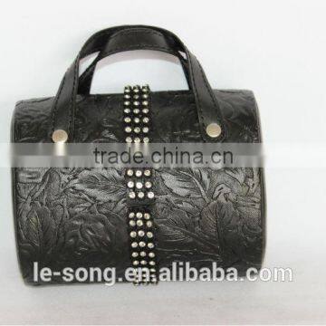 Hanging Black Leather Cosmetic Bag Pink Velvet Inside