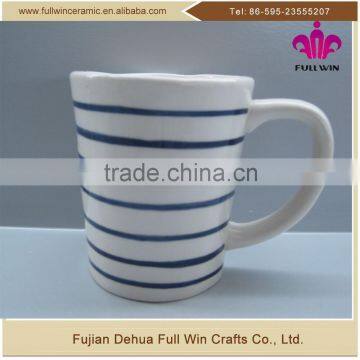 14 OZ capacity ceramic cup in stripe hand painting