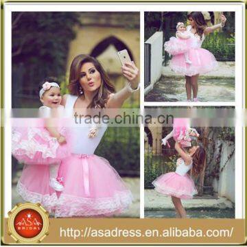 SMDA10 Pretty Girl First Communion Dress Lace Edged Pink Mother and Child Dresses for party