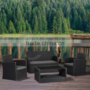 K.D Structure 4 Pieces Rattan Sofa Set/ All Weather Black Wicker Sofa Furniture