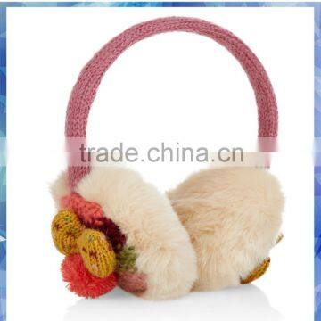 Multi stripe pom pom knitted earmuffs headphones,faux fur earmuffs,ear protector earmuff