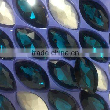 Top quality blue zircon color marquise shape 17*32mm glass stones.Factory price crystal stone for jewelry making