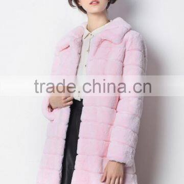 Genuine Pink Rex Rabbit Fur Coat for Elegant Woman