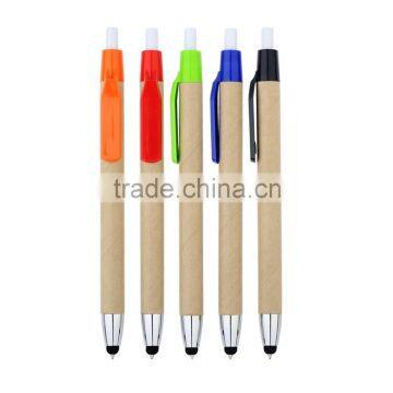 hot sale eco recyclable paper ball pen with touch screen stylus , touch pen