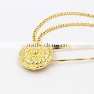 Cheap Price Double Coins Long Chains Simple Dress Brooch Pin For Women