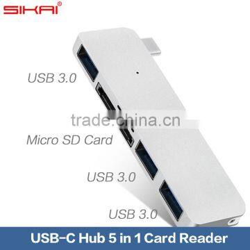 Factory Price Portable Slim USB 3.0 High Speed USB-C Combo Hub 5 in 1 For New MacBook 12" Chrome Book Pixel 2 Card Reader USB Hu