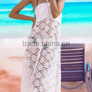 New Fashion Women's Sexy Two Ways Wear Spaghetti Strap Sleeveless Hollow Out Loose Solid Lace Dress