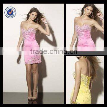 New Design Wholesale Custom Made Mini Charming Sweetheart Pink Yellow Beaded Sequined Girl With Bandage Homecoming Dress H0056