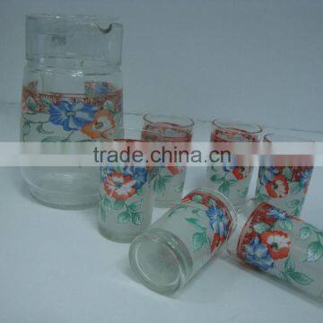 7PIECES GLASSWARE GLASS CUP SET WITH GLASS KETTLE IN COLOR BOX