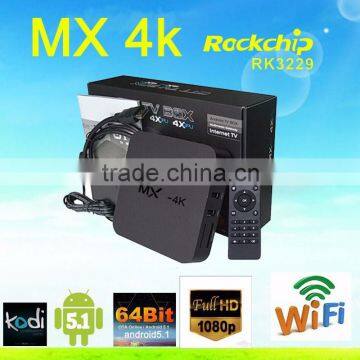 2016 android smart tv box MX 4K RK3229 fully loaded kodi quad core ott tv box