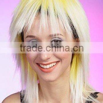 Cheap colorful party wig, yellow synthetic cosplay wigs