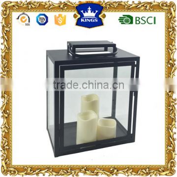 Simple black metal LED candle lantern for home decoration