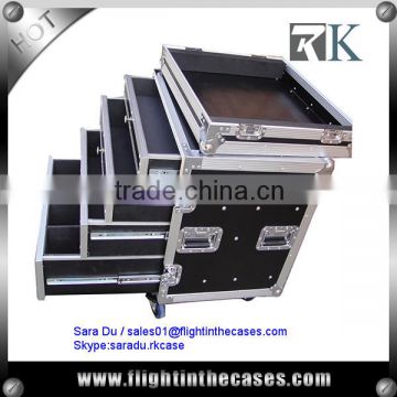 12U High Drawe Case with Wheels, Flight Case with 4 Drawers, 1x4U, 2x3U, 1x2U high