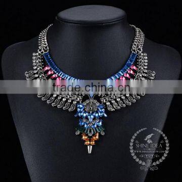 High Quality Vintage Colorful Rhinestone Chunky Statement Necklace Tin Alloy Fashion Women Pendant Necklace 6390048 photo-2
