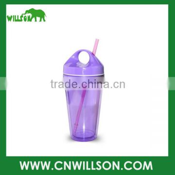 16oz Promotional popular style double wall drinking coffee plastic cup with straw