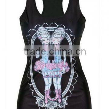 Wholesale Pinky Ladies With Corsets Printed Black Stringer Tank Top for Women