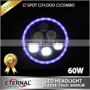 7in 60W Round LED Headlights Dual Replacement Lamp for Jeep Wrangler Hummer CJ TJ JK Prewired Motorcycle With Angle Eyes photo-5