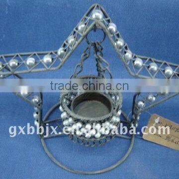 White pearl black wire star shape decorative candlestick craft