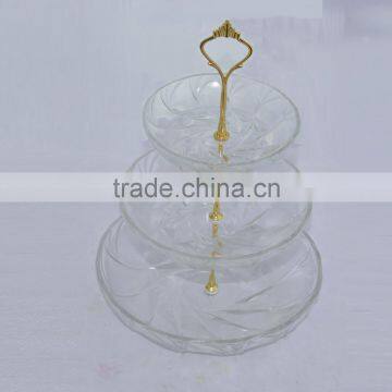 Deep Round Glass Plate Set With Golden Plating Metal Holder photo-2