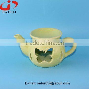 Easter decoration with butterfly hollow out teapot shape oil diffuser, ceramic oil burner